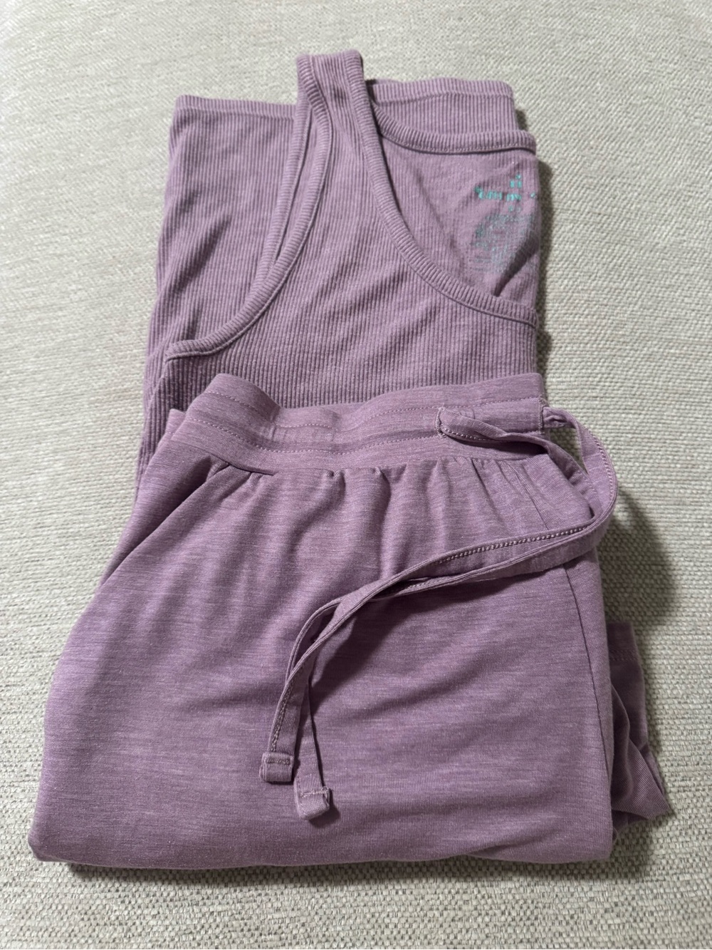 Tommy John Ribbed Tank and Drawstring Lounge Shorts Set - Lavender